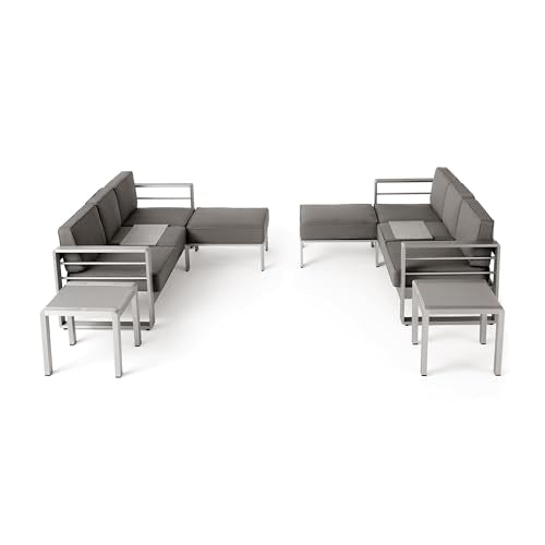 Christopher Knight Home Cape Coral Outdoor 6-Seater Aluminum Conversation Set Silver + Khaki