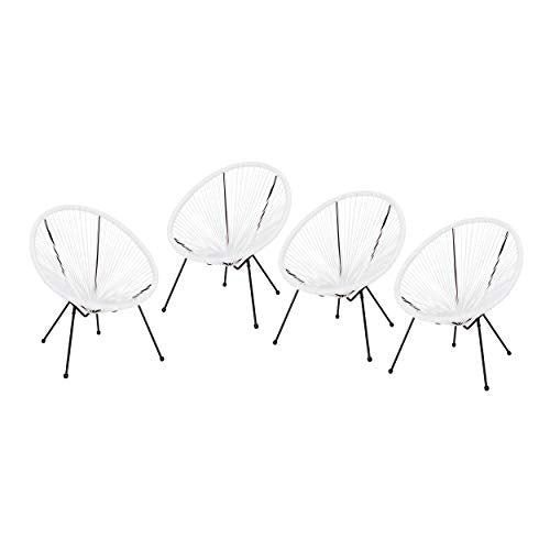 GDFStudio Outdoor Hammock Weave Chair with Steel Frame (Set of 4) - White and Black Finish