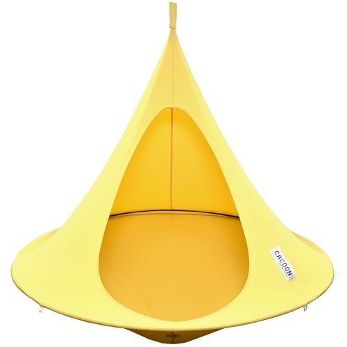 Double Cacoon Hanging Chair for Two – Cozy Indoor/Outdoor Hammock with Polyester Canvas, 440 lb Capacity, Includes 18ft Rope & Carabiner (Lemonade)