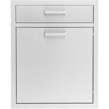 Mont Alpi Signature 21"W x 26"H Commercial Grade 304 Stainless Steel Outdoor Kitchen Island BBQ Grill Single Drawer + Roll-Out Trash & Recycling Bin Combo + Traditional and Contemporary Style Handles