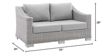 Conway Sunbrella® Outdoor Patio Wicker Rattan Loveseat in Light Gray Gray