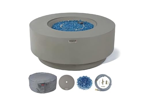 AMS Fireplace | Elementi Plus | Colosseo | Round Light Gray Concrete Natural Gas Fire Table Pit (Natural Gas)