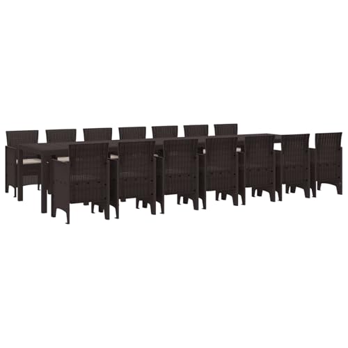Molumvel 15 Pcs Garden Dining Set, Polypropylene Patio Furniture, Brown