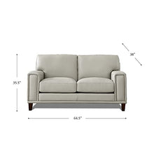 Hydeline Hayward Top Grain Leather Loveseat, 64.5", Ice