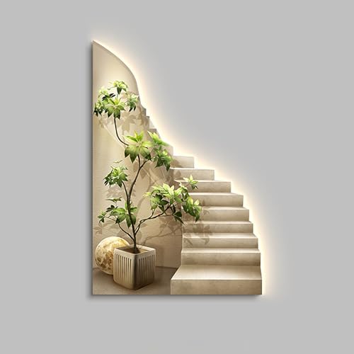 FILWY 3D Wall Art Decor with LED Light, Large Landscape Painting for Living Room, Bedroom, Corridor & Entrance, Vertical Design, 27.61x55.1in (Apricot 15.71x27.56in)