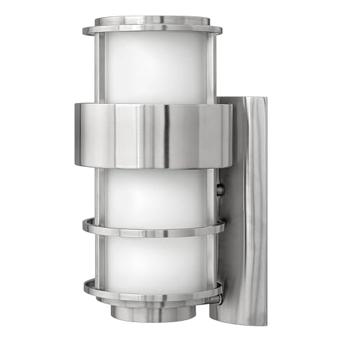 Hinkley Saturn Medium Outdoor Wall Mount Lantern, Etched Opal Glass Shade, Uses 12W Med. LED Bulb, Modern Design, Wet Rated, Stainless Steel Finish