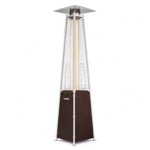TrailBlaze 48,000 BTU (13kW) Pyramid Propane Patio Heater, Freestanding Outdoor Gas Heater - Glass Tube Flame - Wheels - Battery Ignition - Includes Waterproof Cover - Brown + Particles Cover