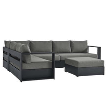 Modway Tahoe Aluminum 5-Piece Outdoor Patio Furniture Gray Charcoal, Modular Sectional Sofa Set with Weather-Resistant Cushion and Ottoman, Ideal for Deck, Backyard Poolside