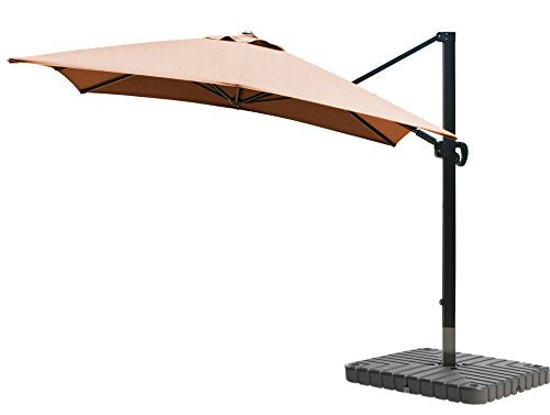 California Umbrella 10' Square Aluminum Cantilever Umbrella, Crank Lift, Bronze Pole, Sunbrella Tuscan Fabric