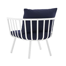 Lounge Sectional Sofa Chair Set, Aluminum, Metal, White Blue Navy, Modern, Outdoor Patio Cafe Bistro
