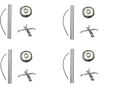 Global Advertising Solutions Feather Flag Telescoping Hardware 14ft Pre Curved Pole Kits with Cross-Base and Weight-Donut Hardware Only. (Pack 4)
