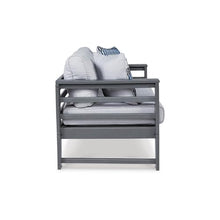 Benzara 55 Inch Outdoor Loveseat Gray Frame Cushioned Seat with 2 Throw Pillows Grey