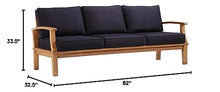 Modway Marina Outdoor Patio Teak Sofa in Natural Navy