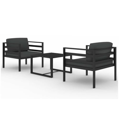 MNCVXAXG 3 Piece Patio Lounge Set with Cushions Aluminum Anthracite