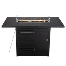 LeisureMod 68" Wide Rectangular Outdoor Fire Pit Bar Table in Powder-Coated Aluminum with Lid Glass Guard and Tank Holder Slats Design for Patio, Garden, Deck, and Backyard Use Chelsea Collection