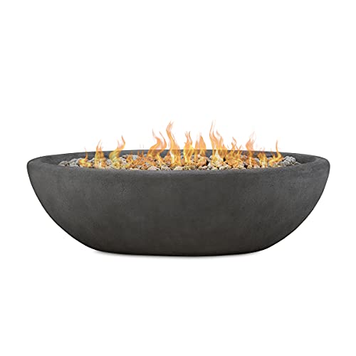 Real Flame Riverside 58" Oval Propane Fire Pit Bowl, Push-Button Ignition, Includes 28" Stainless Steel Burner, Lightweight 50,000 BTUs, Adjustable Flame Height - Shale