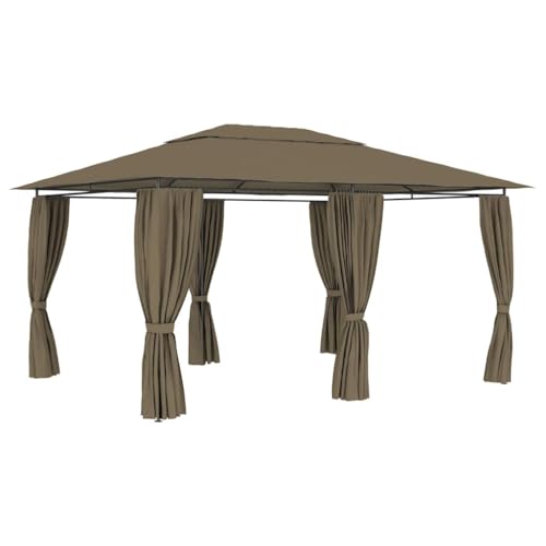 HKTMGDNG Garden Gazebo with Curtains 13.1x9.8ft Taupe Patio Canopy