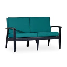 Kaimei Eucalyptus Loveseat with Cushions, Finish, Plush Dark Green Cushions - Spacious Outdoor Seating for Patio, Deck, or Backyard