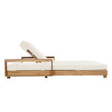 Merax Double Acacia Wood Chaise Lounge Set，4-Position Adjustable Backrests