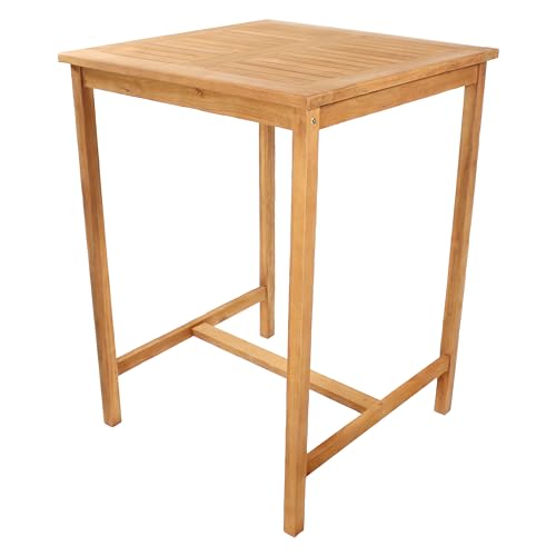 Sunnydaze Solid Teak Wood Patio Bar Table - 31-Inch Square x 43.5-Inch H