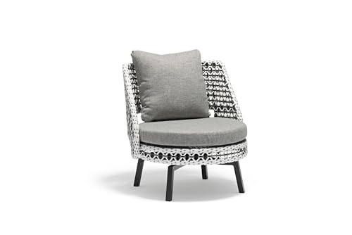 Whiteline Modern Outdoor Living COL1729-GRY, 1 Grey Koala 3-Piece Outdoor Collection, 2 Swivel Chairs Black, White Wicker, Cushions, 8mm Tempered Glass Side Table