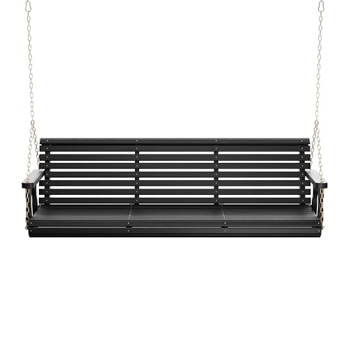 Amish Casual Heavy Duty 700 Lb Capacity Porch Swing (6 Foot, Semi-Solid Black Stain) – Wooden Outdoor Roll Back Swing with Hanging Chains – Amish Made in the USA