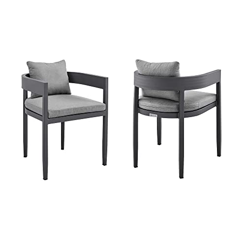 Armen Living Argiope Outdoor Patio Dining Chairs Set of 2 Dark Grey