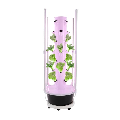 CCXYYFDJ Hydroponic Tower with 6 Wheels, 7-Layer 28-Plant Hydroponic Indoor Vertical Garden Growing System Kit with LED Grow Lights, 3-Level Lighting Modes & 24-Hour Cycle Timer for Vegetable Herbs