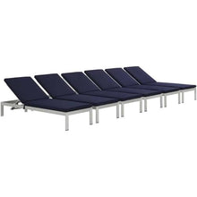 Pemberly Row Aluminum Patio Chaise Lounge Set of 6 Navy
