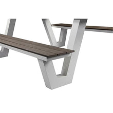 Pemberly Row Modern Aluminum Frame Outdoor Picnic Table, 86"W x 74"D x 30"H, Gray Finish, Durable Polyresin Slats, Rust-Proof Aluminum, Seats 10, Easy Assembly, Stylish Patio Dining Table for Outdoor