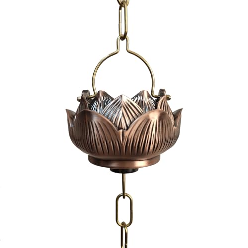 HCZKIUJ Antique Copper Rain Chains for Gutters, Adjustable Roof Rain Catcher Chain Replacement Downspout, Decorative Lotus Rain Collector Chain (5m (16.4ft))