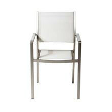 Pemberly Row Aluminum Patio Dining Chairs, Stackable Set of 6, Gray/White Finish, Durable Textilene Mesh, Modern Style Outdoor Seating, 34" H x 21" W x 21" D, Rust-Resistant Frame