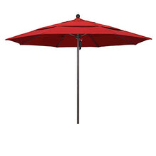 California Umbrella 11' Round Aluminum/Fiberglass Umbrella Pulley Lift Bronze Pole Jockey Red