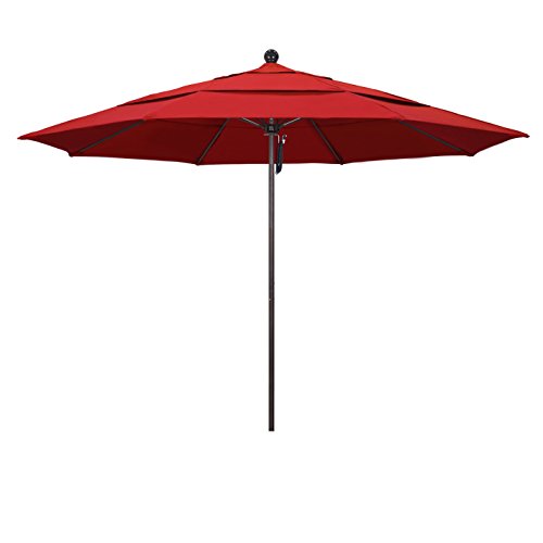 California Umbrella 11' Round Aluminum/Fiberglass Umbrella Pulley Lift Bronze Pole Jockey Red