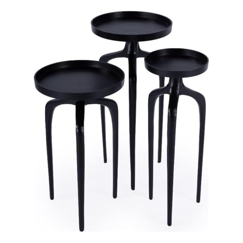 Afuera Living Outdoor Scatter Tables Set of 3, Cast Aluminum, Black Finish, Round Tops with Raised Edges, Modern Industrial Style, Versatile Use as Side Tables or Plant Stands, Fully Assembled