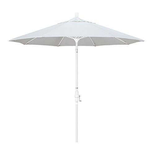 California Umbrella 9' Round Crank Lift, Collar Tilt, Aluminum Pole, Fiberglass Rib Patio Umbrella, White Finish, Sunbrella Natural