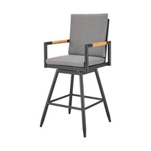 HomeRoots 43" Dark Gray Metal Swivel Outdoor Counter Height Bar Chair with Footrest Grey