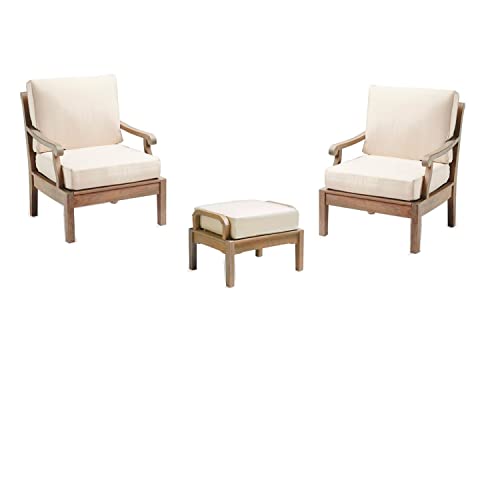 WholesaleTeak Sack 3 Pc Lounge Chair Set: 2 Lounge Chairs & Ottoman with Sunbrella Cushions in #57003 Canvas White #12SK3