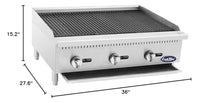 Atosa CookRite ATCB-36 36" Heavy Duty Gas Countertop Charbroiler Radiant Char-Grill with Lava Briquettes for Hotel Diner Food | Stainless Steel, 3 Burners, 105,000 BTU (Includes: LP Conversion Kit)
