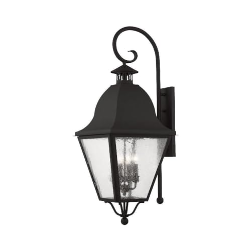 Livex Lighting 2558-04 Outdoor Wall Lantern with Seeded Glass Shades, Black