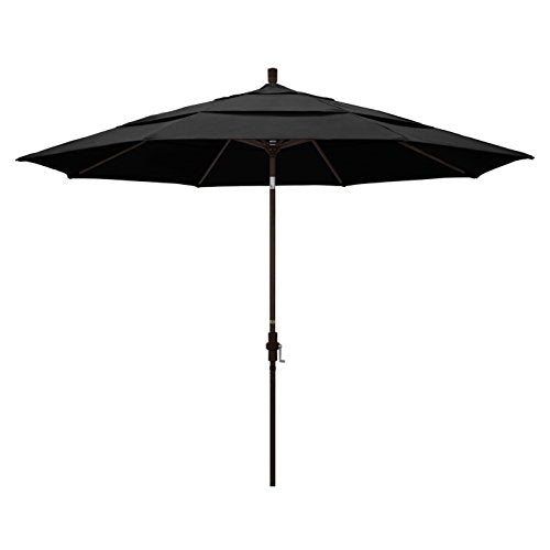 California Umbrella 11Ft Premium Patio Umbrella, Hand-Crank, Tilt-Collar, Bronze Frame, Solution Dyed Black Fabric