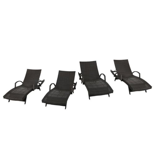 Afuera Living Outdoor Adjustable Wicker Chaise Lounge Set of 4 Brown