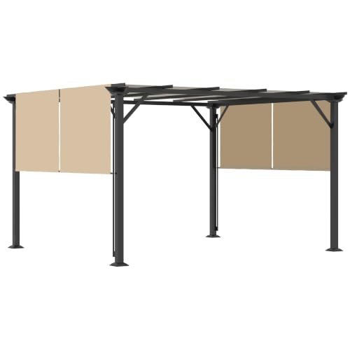 Outsunny 12' x 10' Outdoor Retractable Pergola Canopy with Sun Shade Beige