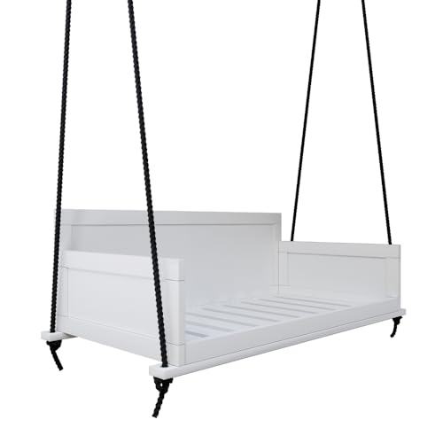 Amish Casual The Philly Amish Crafted Porch Swing Bed with Modern Backrest, Made in The USA from Kiln Dried Pine (White Paint, 4 Foot)