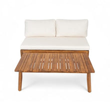 GDFStudio Patio Armless Loveseat & Coffee Table Set 2 Seater Sofa with Water Resistant Cushions Outdoor Teak Acacia Wood Couch Patio Furniture Set for Balcony Poolside Backyard Lawn Yard, Beige
