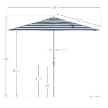 California Umbrella 12-Year Protection 9' Rd Aluminum Patio Umbrella, Crank Lift, Auto Tilt, White Finish, Sunbrella Cabana Regatta