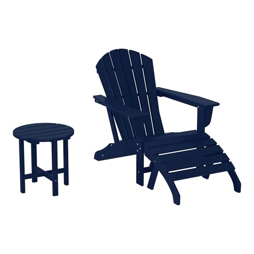 WestinTrends Dylan Outdoor Adirondack Chair with Ottoman and Side Table 3-Piece Set, Navy Blue
