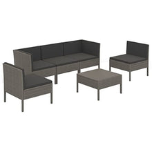 HEFZGDB 6 Piece Patio Lounge Set with Cushions Poly Rattan Gray Porch Furniture Patio Table and Chairs Set Outdoor Patio Set Suitable for Lawn, Garden, Poolside.