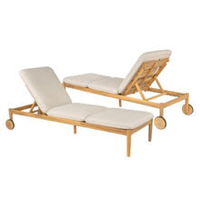 Hassyee Acacia Wood Patio Chaise Lounge w/Adjustable Backrest for Garden Set of 2, Outdoor Wooden Lounge Chairs w/Wheels for Poolside, Leisure Pool Lounger w/Removable Cushion for Porch, Deck