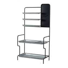 Homyee Rustic Metal Storage Shelf with Galvanized Finish and Matte Black Base for Patio and Home Decor, Outdoor Plant Shelf with Staggered Shelves and Magnetic Board for Craft Room (Black+Silver)